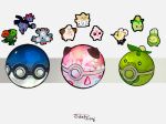  budew cleffa commentary_request cutiefly dated grey_background highres hydreigon igglybuff impasto magneton multiple_heads no_humans open_mouth poke_ball pokemon pokemon_(creature) scovillain signature simple_background smoliv sukepmonster togepi wings 