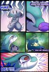 absurd_res cappucinno_(halfpricesouls) comic dot_eyes english_text fur generation_5_pokemon grey_body grey_fur halfpricesouls hi_res levi_(halfpricesouls) makeup nintendo nude nude_male pokemon pokemon_(species) red_eyes reptile running_makeup scales scalie serpentine serperior simple_eyes size_difference snake text