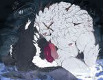 animal_genitalia anthro ball_fondling balls barazoku bared_teeth bdwolf big_muscles black_body black_fur blue_eyes bodily_fluids canid canine canis chest_tuft claws dialogue duo eye_patch eyewear fangs felid feline fluffy fondling frottage fur genitals grunting hair hand_on_shoulder hi_res holding_shoulder huge_muscles hunter intense intense_stare interspecies knot league_of_legends male male/male mammal mane moan muscular na1su penile penile_spines penis penises_touching predator/prey pubes rengar_(lol) riot_games scar sex sheath sweat tail tail_in_water teeth tencent tuft vein veiny_penis water wet white_balls white_body white_fur white_hair white_pubes wolf