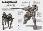  2girls absurdres aqua_eyes armor arrow_(symbol) battle_rifle black_hair bullpup cannon commentary_request digitigrade forehead_protector full_body general_dynamics_ngsw gun hair_ornament hairclip head-mounted_display highres joints looking_at_viewer mecha mecha_musume missile_pod multiple_girls original radio_antenna rifle robot robot_joints science_fiction smoke_grenade_launcher soruto_0w98e translation_request weapon 