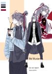  1boy ahoge alternate_costume alternate_hairstyle asacobeat bespectacled black_coat black_hair black_pants black_shirt black_shoes black_skirt blue_eyes blue_jacket bubble_tea character_name china_dress chinese_clothes closed_mouth coat color_guide commentary_request contemporary crossdressing crossdressing_(mtf) cup denim denim_jacket disposable_cup dress drinking drinking_straw earrings english_text floral_print folding_fan full_body glasses grandmaster_of_demonic_cultivation hair_between_eyes hair_bun hair_ribbon hand_fan hand_in_pocket hands_in_pockets high_ponytail holding holding_cup holding_fan jacket jewelry long_hair long_sleeves looking_at_viewer looking_to_the_side male_focus mandarin_collar multiple_views open_clothes open_coat open_jacket open_mouth pankou pants ponytail profile red_dress red_ribbon ribbon shirt shoes sidelocks single_hair_bun sitting skirt sleeveless sleeveless_dress smile sneakers standing tangzhuang turtleneck twitter_username wei_wuxian 