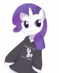  2020 black_clothing black_hoodie black_topwear blue_eyes clothing equid equine female feral friendship_is_magic front_view ginmaruxx hair hasbro hi_res hoodie horn mammal my_little_pony purple_hair quadruped rarity_(mlp) simple_background solo topwear unicorn unicorn_horn white_background white_horn 