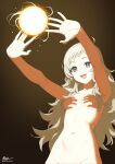  1girl :d absurdres ahoge artist_name blonde_hair breasts commission completely_nude dhokidoki fire_emblem fire_emblem_fates gradient_background grey_eyes groin hand_shadow_covering_breasts_(meme) hands_up highres long_hair looking_to_the_side magic meme navel nude open_mouth ophelia_(fire_emblem) outstretched_arms shadow_censor small_breasts smile solo teeth upper_body upper_teeth_only very_long_hair yellow_background 