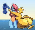  alphys anthro assisted_exposure big_breasts big_butt blue_body blue_scales breasts buckteeth butt clothed clothing curvy_figure duo english_text eye_patch eyes_closed eyewear female female/female fin fish front_view glasses grin hair head_fin hi_res huge_butt lizard long_hair looking_at_another looking_at_partner marine mythabyss non-mammal_breasts nude on_one_leg one-piece_swimsuit open_mouth outside partially_submerged rear_view red_hair reptile scales scalie signature smile standing standing_in_water swimwear teasing teeth text thick_tail thick_thighs three-quarter_view undertale_(series) undyne voluptuous wet wide_hips yellow_body yellow_scales 