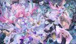  6+girls absurdres aglaea_(honkai:_star_rail) anaxa_(honkai:_star_rail) ankle_flower bare_shoulders branch breasts castorice_(honkai:_star_rail) cerydra_(honkai:_star_rail) commentary crystal_shards cyrene_(demiurge)_(honkai:_star_rail) cyrene_(honkai:_star_rail) diamond-shaped_pupils diamond_(shape) dress dress_flower earrings english_commentary evernight_(honkai:_star_rail) fingernails flower glass_shards hair_flower hair_intakes hair_ornament halo halo_behind_head hat_ornament highres honkai:_star_rail honkai_(series) hysilens_(honkai:_star_rail) iz_enchanting jewelry large_breasts layered_dress leaf_hat_ornament long_hair looking_at_viewer march_7th_(honkai:_star_rail) mem_(honkai:_star_rail) multicolored_dress multicolored_hair multiple_girls nail_polish neck_flower one_eye_closed phainon_(honkai:_star_rail) pink_hair pink_nails planet_earrings plant pointy_ears purple_eyes ribbon ring smile solo swing symbol-shaped_pupils tearing_up tears trailblazer_(honkai:_star_rail) tree trianne_(honkai:_star_rail) tribbie_(honkai:_star_rail) trinnon_(honkai:_star_rail) very_long_hair white_dress white_hair white_halo wrist_flower wrist_ribbon 