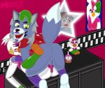 animatronic anthro avian being_watched bird canid canine canis caught chicken cupcake_(fnaf) duo female female/female five_nights_at_freddy&#039;s five_nights_at_freddy&#039;s:_security_breach galliform gallus_(genus) genitals glamrock_chica_(fnaf) gregory_(fnaf) human interspecies looking_at_another machine mammal mirror mirror_reflection moopsart phasianid plushie pussy reflection robot roxanne_wolf_(fnaf) shocked shocked_expression stacking surprise video_games wolf 