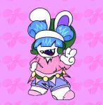 2023 4_fingers alternate_costume anthro arms_bent bangs belt biped blue_bottomwear blue_clothing blue_hair blue_pants bottomwear cel_shading clothed clothed_anthro clothed_female clothing colored crossover daphne_(mario_plus_rabbids) digital_drawing_(artwork) digital_media_(artwork) elemental_creature english_description female female_anthro fingers flat_chested flora_fauna floral_background flower footwear full-length_portrait fully_clothed fully_clothed_anthro fully_clothed_female fur gboogie32 gesture green_belt green_clothing green_hat green_headwear hair hair_over_eyes hand_gesture hand_on_hip hand_on_own_hip hat headgear headwear hybrid lagomorph light lighting long_ears mammal mario_bros mario_plus_rabbids_sparks_of_hope nintendo noseless odango open_mouth open_smile pants pink_clothing pink_shirt pink_topwear plant portrait pose purple_inner_ear rabbid raving_rabbids rayman_(series) red_tongue seam_(sewing) shaded sharp_teeth shirt smile smiling_at_viewer socks solo spark_hunter summer teeth tongue topwear torn_bottomwear torn_clothing torn_pants torn_shirt torn_topwear ubisoft v_sign vines white_body white_clothing white_footwear white_fur white_socks
