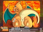  absurd_res anus blue_eyes butt charizard claws conditional_dnp english_text female feral fire genitals hand_lick hand_on_leg hi_res horn itsdraconix lava licking looking_at_viewer looking_back lying nature nintendo on_front orange_body orange_skin outside paws photo photo_background pok&eacute;mon pok&eacute;mon_(species) pok&eacute;mon_snap presenting presenting_hindquarters presenting_pussy pussy raised_tail rear_view rock solo text tongue tongue_out video_games watermark wings 