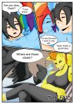 absurd_res anthro blue_body border breasts clothed clothing comic dialogue digital_media_(artwork) english_text equid equine feathered_wings feathers female friendship_is_magic fur hair hasbro hi_res human interspecies male male/female mammal multicolored_hair my_little_pony mythological_creature mythological_equine mythology nude pegasus rainbow_dash_(mlp) rainbow_hair speech_bubble spitfire_(mlp) text thunderlane_(mlp) white_border wings wonderbolts_(mlp) yellow_body zeroviks
