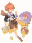  1boy ahoge asymmetrical_legwear ball beachball belt black_belt black_jacket black_socks blue_neckerchief brown_shoes brown_shorts collared_shirt commentary_request commission dice full_body grey_socks hand_up highres holding holding_scissors holding_sewing_needle jacket knee_up loafers long_sleeves male_focus mirror mismatched_legwear mismatched_socks mohumohu_owl neckerchief needle open_clothes open_jacket open_mouth original oversized_object red_eyes red_hair reflection scar scar_across_eye scar_on_face scissors sewing_needle shirt shoes short_hair shorts simple_background sitting skeb_commission sleeve_cuffs socks solo stitched_arm stitched_leg stitched_neck stitches stuffed_animal stuffed_sheep stuffed_toy teeth upper_teeth_only white_background white_shirt 