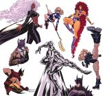  4boys 4girls absolute_batman absolute_dc absurdres bat_mask batman batman_(absolute_dc) batman_(series) batman_symbol beard black_canary bodysuit claw_(weapon) cowl dark_skin dc_comics earrings f3lla facial_hair fishnet_pantyhose fishnets grey_bodysuit highres jewelry lightning_bolt_earrings lightning_bolt_symbol marvel multicolored_bodysuit multicolored_suit multiple_boys multiple_girls muscular muscular_male pantyhose silver_surfer starfire stargirl storm_(x-men) superhero_costume taut_bodysuit taut_clothes teen_titans two-tone_bodysuit two-tone_suit very_dark_skin weapon wolverine_(x-men) x-men yellow_bodysuit 