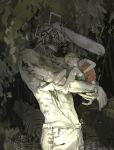  1boy absurdres chainsaw chainsaw_man child closed_eyes commentary_request denji_(chainsaw_man) full_body highres hug korean_commentary nenem_(kimnenemmm_art) no_shirt plant pochita_(chainsaw_man) sharp_teeth sleeping statue teeth upper_body 