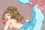  arm_grab blush bodily_fluids breasts brown_hair clenched_fists cum cum_in_pussy cum_inflation cum_inside cum_leaking digital_media_(artwork) female female_penetrated genital_fluids gomadare_(310329) green_eyes hair holding_arm holding_tail humanoid inflation marine merfolk nipples nude oral oral_penetration penetration pixel_(artwork) restrained side_boob simple_background split_form tail_grab tentacle_in_mouth tentacle_penetration tentacles tentacles_penetrating_female 