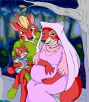  2018 anthro ball belly big_belly canid canine child clothed clothing danellz disney father father_and_child female forest fox fur green_clothing group hands_on_belly headgear headwear jewelry maid_marian male mammal mother mother_and_child mother_and_father multicolored_body night parent parent_and_child plant pregnant pregnant_female red_body red_fur robin_hood robin_hood_(disney) tree two_tone_body young 