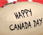 2026 anthro arrow_sign belly belly_expansion belly_grab big_belly canada_day canadian_flag expansion fur hand_on_belly hi_res holidays huge_belly hyper hyper_belly hyper_inflation ian-exe ian_(ian-exe) inflation low-angle_view male mammal procyonid puffed_cheeks raccoon smile smirk solo text text_on_body
