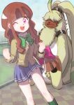  angoramon anthro bandai_namco brown_hair clothing digimon digimon_(species) digimon_ghost_game duo female fur hair hair_over_eyes human lagomorph leporid long_ears male mammal one_eye_closed rabbit ruri_tsukiyono school_uniform uniform vfcou wink yellow_body yellow_fur 