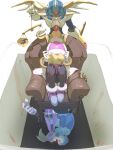  1girl 2boys absurdres aged_down android armor balance_scale blonde_hair blood blood_on_wall blood_stain blue_eyes blue_helmet bodysuit ciel_(mega_man) commentary_request copy_x_(mega_man) couch cowering cyber-elf_x_(mega_man) different_reflection disembodied_hand faceless feathers feet_out_of_frame forehead_jewel from_behind full_body gloves glowing hand_on_another's_head hands_on_own_head helmet highres holding holding_scale legs_together long_hair mega_man_(series) mega_man_zero_(series) mega_man_zero_1 multiple_boys multiple_views omochi_(mochi_skymega) on_couch open_mouth ponytail red_eyes reflection screw sitting weighing_scale white_armor white_background white_gloves x_(mega_man) 