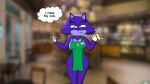  angry anthro apron apron_only breasts clothing domestic_cat felid feline felis female fur hi_res i_mean_breast_milk jerry_the_cat mammal meme morgantubehd mostly_nude name_tag notebook purple_body purple_fur solo speech_bubble starbucks thick_thighs wide_hips 