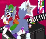  animatronic anthro avian being_watched bird bodily_fluids canid canine canis caught chicken cupcake_(fnaf) dildo double_dildo duo female female/female five_nights_at_freddy&#039;s five_nights_at_freddy&#039;s:_security_breach galliform gallus_(genus) genitals glamrock_chica_(fnaf) gregory_(fnaf) human humanoid interspecies looking_at_another machine mammal mirror mirror_reflection moopsart phasianid plushie purple_dildo pussy reflection robot roxanne_wolf_(fnaf) sex_toy shocked shocked_expression stacking surprise video_games wolf 