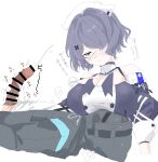  1boy 1girl arknights bar_censor black_dress blush breast_rest breasts breasts_on_head buttons censored cleavage closed_mouth clothed_sex clothing_cutout commentary cropped_torso cum detached_collar doctor_(arknights) double-breasted dr38ttler dress ejaculation erection eyepatch gloves grey_hair hair_ornament hair_over_one_eye half-closed_eye handjob hat hetero highres large_breasts looking_at_another male_doctor_(arknights) medical_eyepatch nurse_cap nursing_handjob one_eye_covered penis projectile_cum purple_eyes short_hair shoulder_cutout simple_background solo_focus translated two-tone_dress upper_body whisperain_(arknights) white_background white_dress white_gloves white_hat x_hair_ornament 
