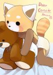  absurd_res aggressive_retsuko ailurid anthro blush bodily_fluids diaper diaper_fetish fur genital_fluids grinding hi_res male mammal plushie red_panda resasuke sanrio satsuki_rabbit solo teddy_bear text urine wet_diaper wetting white_diaper 