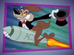 acme acme_products alternate_version_at_paywall alternate_version_at_source anthro bared_teeth black_clothing black_jacket black_topwear bow_tie brown_body brown_fur canid canine canis clothed clothing collared_shirt coyote dress_shirt fire flaming_tail fur gavanzude gloves handwear hat headgear headwear hi_res jacket looney_tunes male mammal pose red_bow_tie rocket shirt sitting_on_rocket smug_grin solo tail teeth that's_all_folks top_hat topwear warner_brothers white_clothing white_gloves white_handwear white_shirt white_topwear wile_e._coyote yellow_eyes