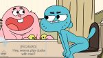 16:9 anthro bath bathing bathroom blue_body blue_fur cartoon_network dialogue domestic_cat duo english_text felid feline felis female flat_chested fur hi_res lagomorph leporid male male/female mammal nicole_watterson nude nude_anthro nude_female nude_male pink_body pink_fur pooping pooping_together question question_mark rabbit richard_watterson rubber_duck sitting sitting_on_toilet tail teeth text the_amazing_world_of_gumball thedispenser69 toilet toilet_use widescreen