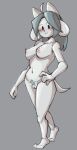  anthro blush breasts butt canid canine felid feline female fur genitals habaki5648 hair hi_res mammal nipples pink_nipples pose pubes pussy simple_background tem temmie_(undertale) undertale undertale_(series) video_games white_body white_fur 