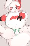  2021 anthro belly blush bulge clothing hi_res kemono male navel nintendo overweight overweight_male pok&eacute;mon pok&eacute;mon_(species) red_body rokacake simple_background solo underwear video_games white_body zangoose 