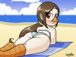  4:3 anthro avian beach bikini butt clothing female hair hi_res humanoid infrayellow long_hair looking_back medli nintendo red_eyes rito seaside solo swimwear the_legend_of_zelda video_games wind_waker 