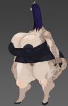  absurd_res anthro areola areola_slip big_breasts breasts cleavage clothed clothing female genitals giraffe giraffid hi_res huge_breasts mammal mature_female no_underwear pussy repomorame simple_background solo thick_thighs 