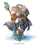 2021 5_fingers abs anthro armguards armor barefoot beard biceps biped canid canine canis clothed clothing colored eyebrows facial_hair feet fingers fur grey_body grey_fur grey_tail hi_res holding_mace holding_object holding_weapon humanoid_hands inner_ear_fluff law_(sdorica_sunset) male mammal muscular muscular_anthro muscular_male orange_eyes pauldron pecs sdorica signature thick_eyebrows tuft weapon white_beard white_eyebrows wolf wolfmalro yellow_sclera 