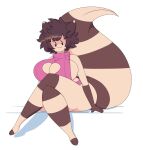  big_breasts breasts cleavage cleavage_cutout clothed clothing crossed_legs dewy-eyedboy female furret hi_res humanoid nintendo pok&eacute;mon pok&eacute;mon_(species) pok&eacute;mon_humanoid pok&eacute;morph simple_background sitting solo thick_thighs video_games white_background 