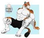  1ceberg abs absurd_res anthro blush bulge claws clothed clothing detailed_bulge eyewear felid glasses hi_res leaning leaning_back male mammal muscular muscular_male nipples pantherine partially_clothed pecs sitting solo striped_body stripes tiger underwear 