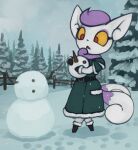  female feral hi_res marsminer meowstic nintendo pok&eacute;mon pok&eacute;mon_(species) snowman solo video_games winter 