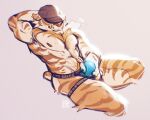  abs anthro bearlyfeline biceps clothing felid feline fur hat headgear headwear hi_res jockstrap male mammal markings masturbation muscular muscular_male nub_tail orange_body orange_fur pantherine pecs solo striped_markings stripes tiger underwear 