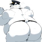  2021 absurd_res anthro belly bhtoss big_butt blush butt hi_res humanoid_hands kemono male mammal overweight overweight_male polar_bear police_hat simple_background solo ursid ursine white_background white_body 