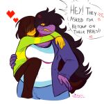  &lt;3 1:1 ambiguous_gender angry anthro breasts claws cleavage clothed clothing deltarune duo english_text female freckles hi_res holding_partner holding_person human izzydrawsforfun jacket kris_(deltarune) mammal non-mammal_breasts pupils purple_body reptile scales scalie sharp_claws sharp_teeth slit_pupils susie_(deltarune) sweater teeth text topwear undertale_(series) vein video_games yellow_sclera 