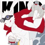  2021 anthro clothed clothing eyewear fight fur goggles hi_res king_kazma lagomorph leporid looking_at_viewer male mammal punching_hand quququl rabbit simple_background solo summer_wars white_background 