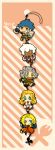  2girls 3boys :> alchemist_(sekaiju) alchemist_4_(sekaiju) arm_belt armor axe bard_(sekaiju) bard_3_(sekaiju) blonde_hair blue_hair boots braid breastplate character_charm charm_(object) chibi chibi_only closed_mouth coat commentary_request dark_hunter_(sekaiju) dark_hunter_3 diagonal-striped_background full-leg_boots greaves green_eyes grin highres holding holding_axe holding_instrument holding_lute holding_whip instrument jacket long_hair lute_(instrument) medic_(sekaiju) medic_4_(sekaiju) motimamire multiple_boys multiple_girls musical_note open_mouth orange_coat pauldrons red_boots red_eyes red_jacket sekaiju_no_meikyuu sekaiju_no_meikyuu_1 short_hair short_sleeves shoulder_armor single_braid smile striped_background swordsman_(sekaiju) swordsman_1_(sekaiju) teeth v-shaped_eyebrows whip white_hair yellow_eyes 