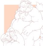  2021 anthro balls beard belly chobikuma duo edit erection facial_hair genitals horn human human_on_anthro interspecies kemono licking male male/male mammal moobs nipples oral overweight overweight_male penile penis penis_lick sex simple_background sitting tongue tongue_out uncensored 