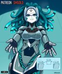  1girl absurdres blue_eyes breasts cable_hair commentary danger_(x-men) english_commentary highres humanoid_robot joints looking_at_viewer lying marvel marvel_tokon:_fighting_souls mechanical_hair metal_skin on_back outstretched_arms paid_reward_available robot robot_girl robot_joints sexually_suggestive smgold smile solo x-men 