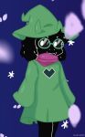  absurd_res black_body black_fur bovid caprine clothing deltarune eyewear fur glasses goat hat headgear headwear hi_res male mammal monster moordred ralsei robe scarf simple_background solo undertale_(series) video_games young 