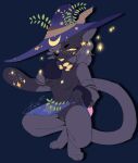 anthro bottomwear breasts clothed clothing clothing_lift domestic_cat felid feline felis female fur grey_body grey_fur hat headgear headwear hi_res lorelei_(sreyals) mammal skirt skirt_lift small_breasts solo star thatskyhope witch_hat yellow_eyes