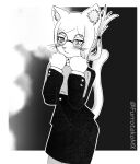 2026 absurd_res anthro blonde_hair clothed clothing collared_shirt digital_media_(artwork) domestic_cat dress_shirt ear_tuft efradraws eyewear felid feline felis female fur glasses graphite_(artwork) hair hi_res hitoner mammal miss_tonerico monochrome multicolored_body multicolored_fur shirt sketch solo topwear traditional_media_(artwork) tuft two_tone_body two_tone_fur whiskers