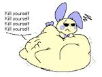 2026 abdominal_bulge ambiguous_feral ambiguous_gender ambiguous_pred annoyed annoyed_pred arched_back ass_up belly belly_bed belly_on_ground big_belly biped black_nose black_sclera black_text bloated blue_cheeks blue_ears blue_hands blue_tail cheek_spots closed_frown dialogue digital_media_(artwork) dot_nose english_text eye_roll face_imprint feet feral feral_pred flat_colors front_view frown fur generation_3_pokemon gloves_(marking) half-closed_eyes hand_imprint hand_on_belly hand_on_own_belly huge_belly hyper hyper_belly iconography imprint insult lagomorph long_ears lying lying_on_ground mammal markings meatcanister minun monotone_background motion_lines mouth_closed narrowed_eyes nintendo on_front on_ground one_ear_up partial_speech_bubble pixel_(artwork) pokemon pokemon_(species) profanity resting_on_belly rodent rumbling_stomach semi-anthro short side_view simple_background size_difference small_feet smaller_pred soft_vore solo squiggle struggling struggling_prey tail talking_to_another talking_to_pred tan_arms tan_body tan_fur text three-quarter_view unseen_prey unwilling_prey vore vulgar wavy_frown white_background white_eyes