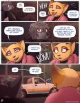 anthro beruca_(glopossum) black_lipstick canid canine canis casper_(glopossum) clothed clothing comic crossdressing crossdressing_male dialogue digital_media_(artwork) domestic_dog duo ear_piercing ear_ring english_text eyeshadow felid feline felis fox fur_coat glopossum hi_res honk junip latex latex_clothing latex_leotard laugh leotard light_truck lipstick looking_at_viewer makeup male mammal night open_clothing open_shirt open_topwear outside pickup_truck piercing red_fox ring_piercing sand_cat shiba_inu shirt silver_fox sitting sitting_on_ground speech_bubble spitz surprised talking_to_another text topwear trans_(lore) trans_man_(lore) trans_woman_(lore) truck true_fox vehicle