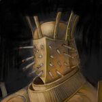  1boy absurdres armor black_background breastplate cigarette commentary covered_face dark_souls_(series) dark_souls_i english_commentary full_armor gold_armor helm helmet highres knight_lautrec_of_carim musteilss portrait simple_background smoking solo too_many too_many_cigarettes 