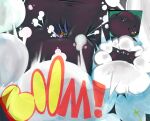 2026 absurd_res anthro bat belly big_belly black_body bursting english_text fraaz_(tloz) hi_res huge_belly hyper hyper_belly inflation male mammal melee_weapon nintendo polearm popping smokey_blokey solo spirit_tracks text the_legend_of_zelda trident weapon yellow_sclera