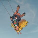  1girl album_cover_redraw animal_ears antlers artist_name babyhampter black_skirt black_sleeves blonde_hair blue_background checkered_clothes checkered_sweater_vest closed_eyes deer_antlers deer_ears deer_girl deltarune derivative_work furry furry_female green_sweater_vest highres hooves horns long_hair noelle_holiday on_swing shirt skirt smile solo sweater_vest swing utdr_(toby_fox) white_shirt you_seem_pretty_sad_for_a_girl_so_in_love 